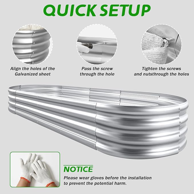 RAYKEEP Galvanized Raised Garden Beds, Outdoor Raised Garden Boxes, Oval Large Bottomless Metal Elevated Garden Bed Planter Box for Vegetables, Fruits, Flower (1pcs, 5x2x1 ft)