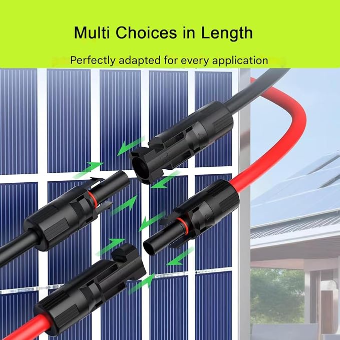 16Ft Solar Panels Extension Cables, 6mm² PV Cable with Male and Female Connectors, IP68 Waterproof, 10AWG Solar Wire