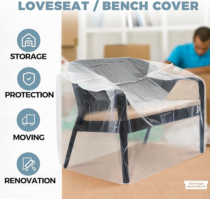 2-Pack Patio Loveseat Bench Cover - Reusable & Heavy-Duty Clear Plastic Outdoor Patio Furniture Covers Waterproof, Extra-Thick Outdoor Furniture Waterproof Couch Cushion Covering, 58" x 28" x 52.5"