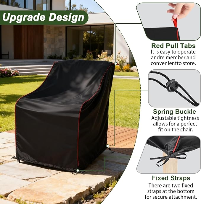 Patio Chair Covers, Outdoor Furniture Waterproof,All-Weather Protection, Fits Adirondack Chair, Lawn Chairs & Swivel Rocking Chairs, Waterproof Outdoor Furniture Cover (Black, 1 Pack)