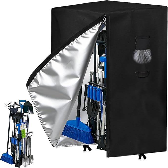 Garden Tool Organizer Rack Cover, 35.4"x31.5"x63", All-Weather Water-Resistant Cover, 420D Oxford Fabric, Easy-Access Tape Closures, Handles and Ventilation for Outdoor Storage