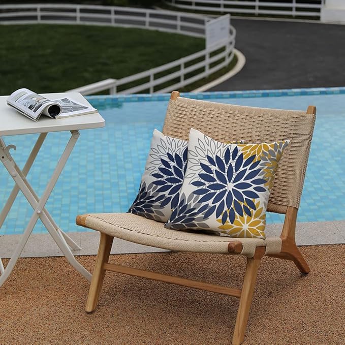 DFXSZ Blue Yellow Flower Pillow Covers 18x18 Inch Set of 2 Outdoor Throw Pillows Outdoor Waterproof Decor for Living Room Sofa Patio Funiture Garden Floral Polyester Pillow Covers 002Z18