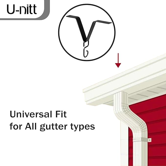 U-nitt Gutter Clip for Rain Chain Installation DIY | Gutter Adapter for Roof Downspout Chain | Water Collection | Black 4 PK, Heavy Metal, 6 X 5 inches, Adjustable, Fits 2 in Gutter Hole