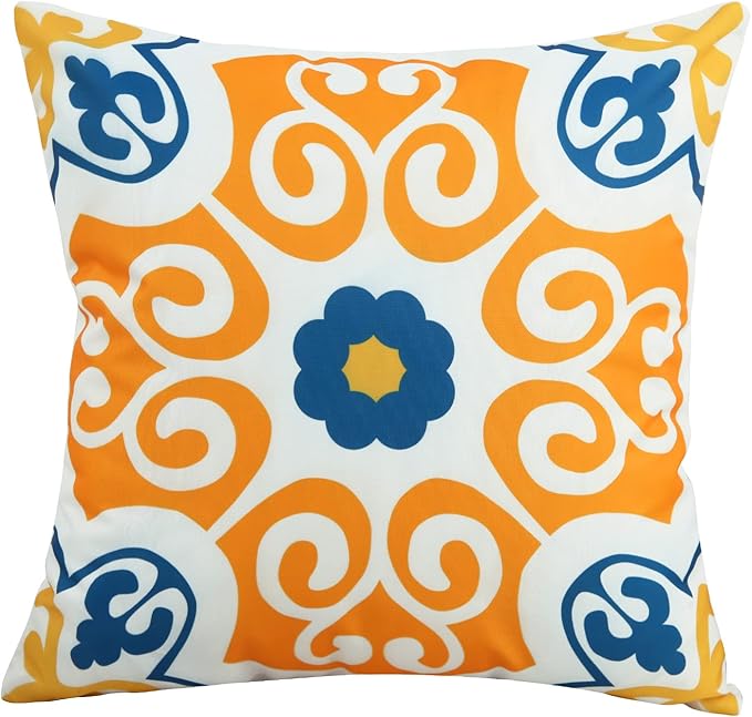 Outdoor Waterproof Throw Pillow Covers Set of 4 Floral Printed and Boho Farmhouse Outdoor Pillow Covers for Patio Funiture Garden 18x18 Inch Yellow