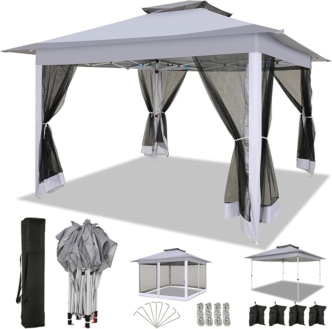 COBIZI 12x12 Pop up Gazebo on Clearance with Mosquito Netting, carpas para Patio Deals, Outdoor Canopy Tent with Portable Carrying Bag, Patio Gazebo for Garden Backyard & Lawn & Beach, Grey