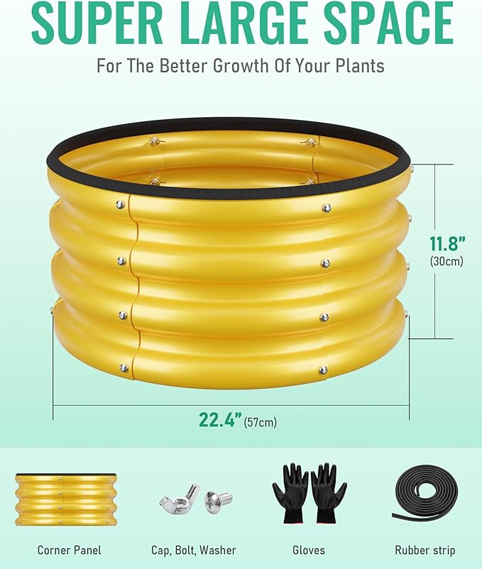 ZXZYHFTY Round Galvanized Raised Garden Bed kit,Yellow Outdoor Garden Raised Planter Box, Round Large Metal Raised Garden Beds for Vegetable 2 * 2 * 1ft 3 Pcs