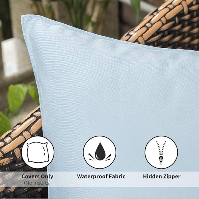 MIULEE Pack of 2 Decorative Outdoor Waterproof Pillow Covers Square Garden Cushion Sham Throw Pillowcase Summer Shell for Patio Tent Couch 20x20 Inch Light Blue