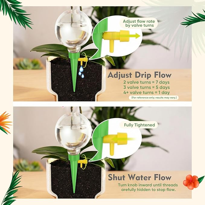 4 Pcs 17oz Plant Self Watering Globes for Indoor Outdoor Adjustable Plants Plastic Water Bulbs Top Fill Plant Self Watering Planter Insert Devices System Water Spikes Stakes