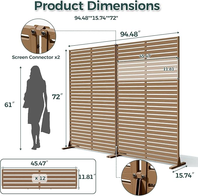 Privacy Fence Screen with Stand 6 Panel 72" H×47" W HDPE Decorative Privacy Panels with Stand, Air Conditioner Fence Panels, Privacy Screen for Outdoor Backyard, Balcony, Pool