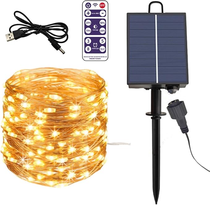 ZPSHYD Solar Battery Box for LED String Lights, Outdoor String Lights Control Panel with DC Charging 8 Remote Control Modes Pack Powered Lithium Panel Light w/Remote Control (24V)