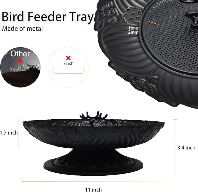 Ground Bird Feeder for Outdoors,11 Inches Metal Platform Bird Feeders Tray for the Garden/Backyard(2pack)