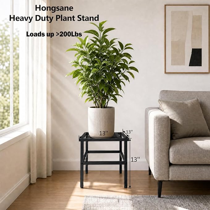 Plant Stand Indoor Outdoor,13 Inch Round Metal Plant Stands Riser,Heavy Duty Wrought Iron Pedestal Holders for Large Flower Pot,Outside Rust-Proof Black Flower Display Shelf for Patio,1-Pack