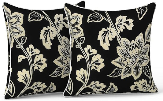 LVTXIII Set of 2 Patio Throw Pillows Waterproof 16"x16" Fade Resistant Outdoor Throw Pillow with Inserts,Decorative Garden Toss Pillow Cushions for Home Patio Sofa Use, Elegant Vines Black