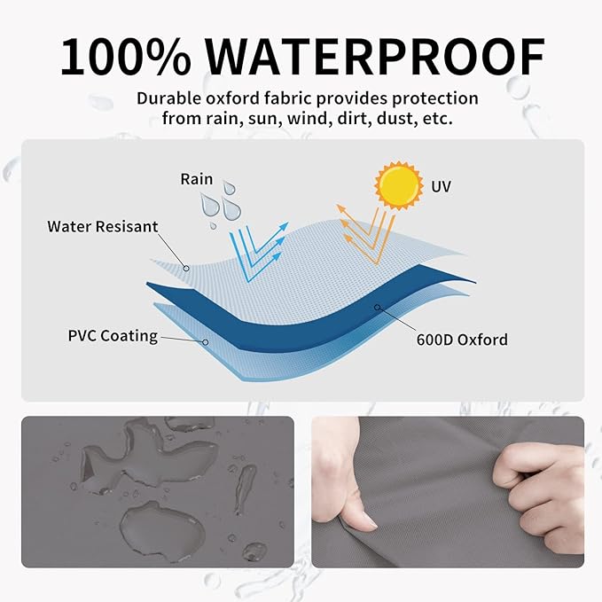 Easy-Going Outdoor Ottoman Cover, Waterproof Patio Ottoman Cover, Heavy Duty Outdoor Furniture Cover with Padded Handles (34"x24"x17", Gray/Black)