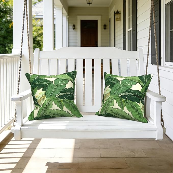 LVTXIII Outdoor Pillow Covers 20x20 Inch, 2 Pack Large Square Throw Pillow Cases, Fade-Resistant Cushion Covers for Patio Furniture Sofa, Garden Porch, Swaying Palms Green