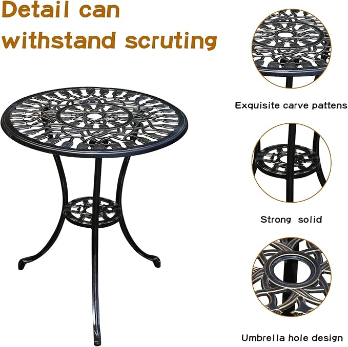 JARDIN DE CENTENNIAL Patio Bistro Set.Rust-Resistant Cast Aluminum Bistro Table Set with Umbrella Hole for Backyard (Tulip Copper)