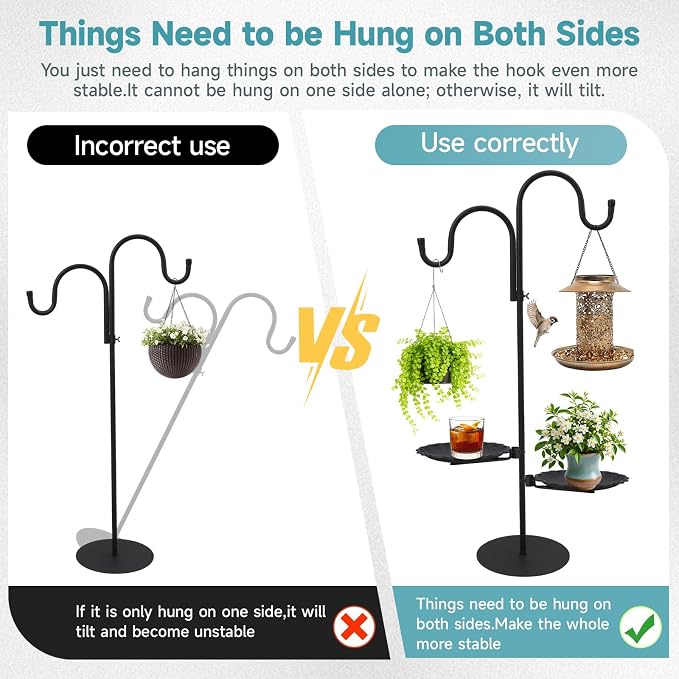 74" Shepherd's Hook Stand Plant，Wind Chime Hanger Stand, Bird Feeder,Waterproof Metal & Adjustable-Height Standing Pole Holder for Lantern and Wreath, Indoor & Outdoor
