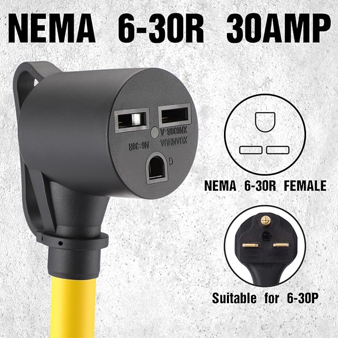 Tellegloww Generator to Welder Adapter Compatible with NEMA L14-30P to 6-30R 30 Amp, ETL Listed, 4 Prong Locking Generator Male to 3 Prong Dryer Female for EV, 10 AWG STW, 1FT