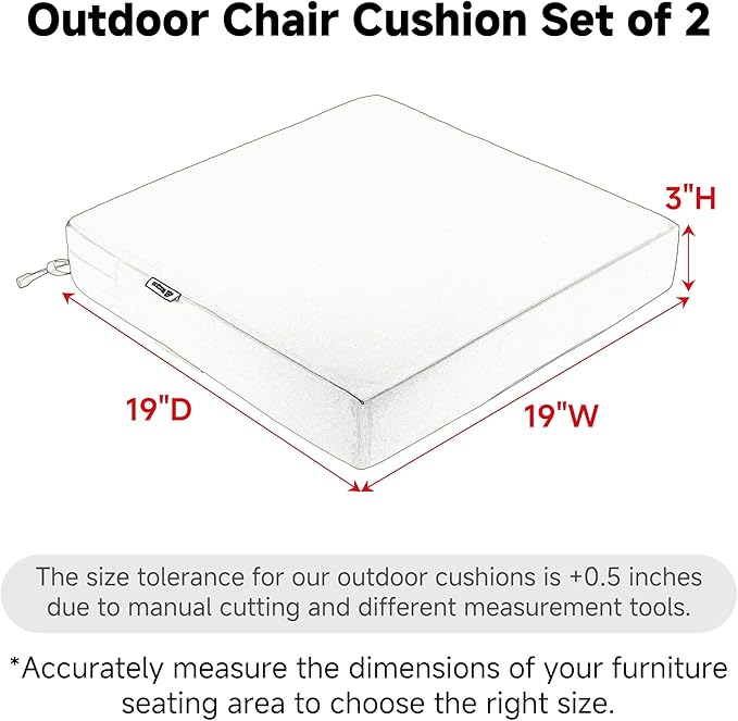 Favoyard Patio Chair Cushions 19 x 19 x 3 Inch Waterproof Outdoor Seat Cushions for Patio Furniture 3-Year Color Fastness Garden Sofa Couch Pads with Handle & Adjustable Straps Set of 2, Dark Grey