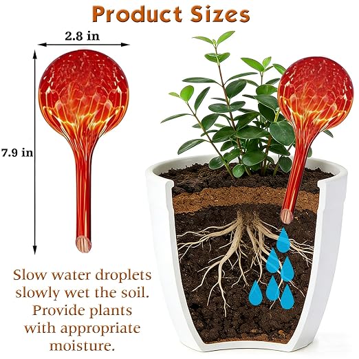 Self Watering Globes for Plant – Large 6pcs Colorful Glass Plant Watering Device for Indoor Pots, Self Watering Bulbs for Vacation Plant Care, Drip Irrigation System for Garden, Patio & Hanging Plants