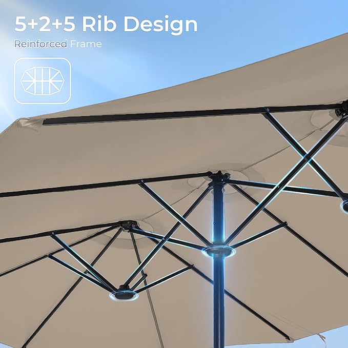 SUPERJARE 13FT Outdoor Patio Umbrella with Base Included, Double Sided Pool Umbrellas with Fade Resistant Canopy, Large Table Umbrella for Deck, Market, Backyard - Warm Beige