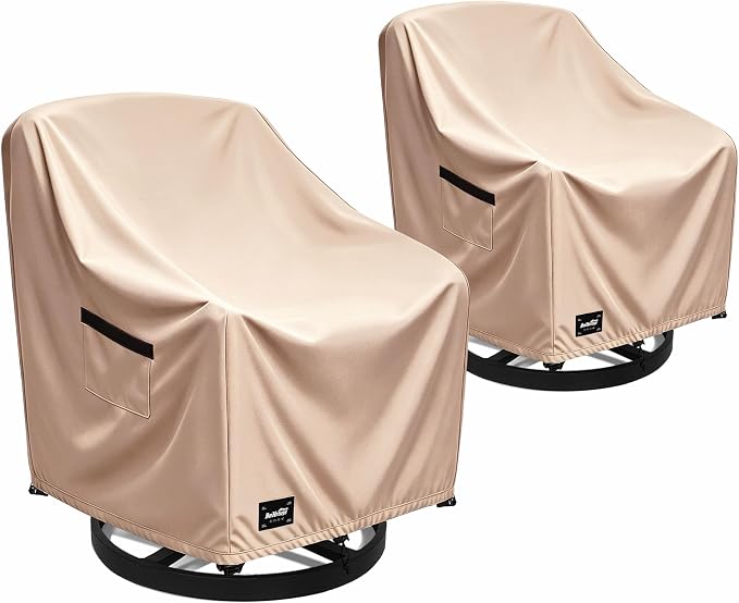 JinHrtoyi Outdoor Chair Covers 2 Pack,27Wx32Dx36H inches Patio Chair Cover,100% Waterproof Heavy Duty Outdoor Furniture Covers Waterproof,Light Brown Minimalism Style Patio Furniture Cover