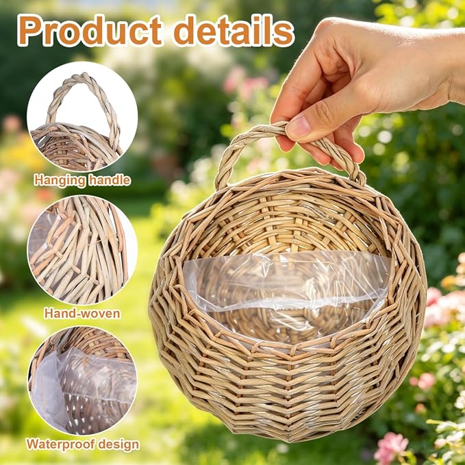 DOITOOL Wall Hanging Flower Basket, 2PCS Handmade Wicker Hanging Willow Wall Basket, Rattan Chlorophytum Comosum Holder for Boho Decor, Front Door, Home, Garden, Flowers, Mail, Fruit