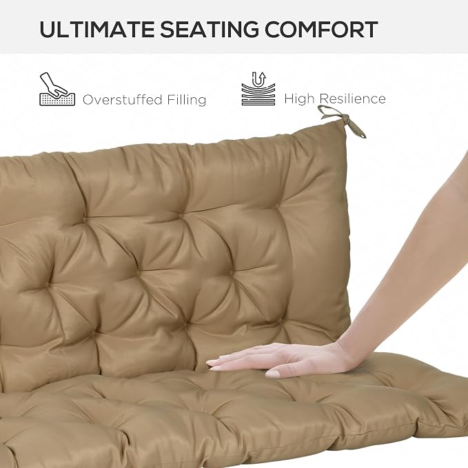 Outsunny 59" x 38" Tufted Bench Cushion for Outdoor Furniture, 3-Seater Replacement for Swing Chair, Patio Sofa/Couch, Overstuffed, Includes Backrest, Khaki
