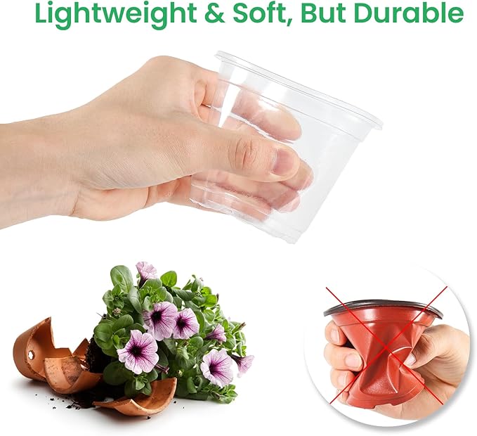Bluepro 30 Packs 7/5/4 Inch Reinforced Clear Nursery Pots with Drainage Hole, Transparent Variety Pack Plastic Plant Pot Seedling Planter for Vegetable Propagation, Root Cutting, Seed Starting