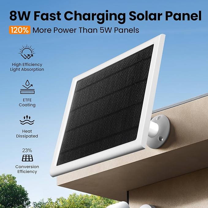 Ring Solar Panel,8W Ring Solar Charger Compatible with Stick Up Camera & Pro, Spotlight Plus & Pro, Stick Up, Spotlight Cam Battery,9.35ft Long Cable with USB-C for Outdoor Cameras (White 2 Pack)
