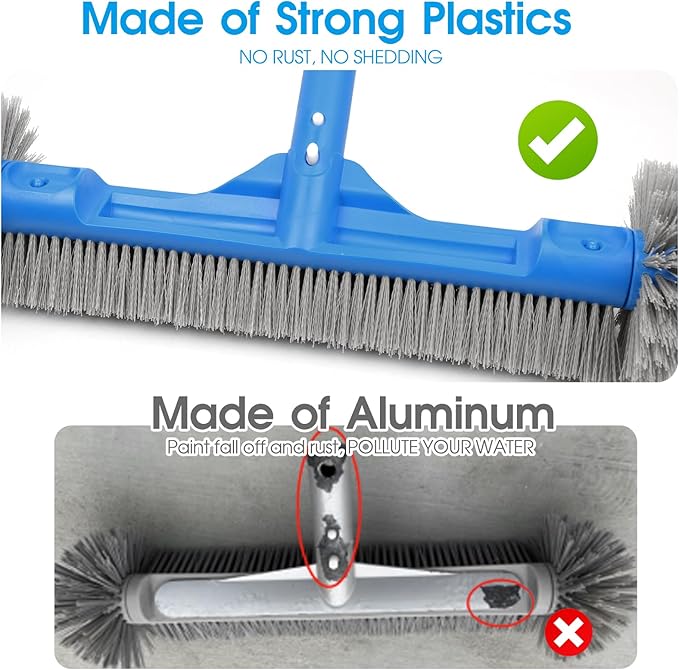 TidyMister Pool Brush for Cleaning Pool Walls, 20'' Light Duty Pool Brush Head Detachable Side Brush Nylon Bristles Pool Scrubber for Above Ground Pools Ingound Pools, Safe for Vinyl Liner