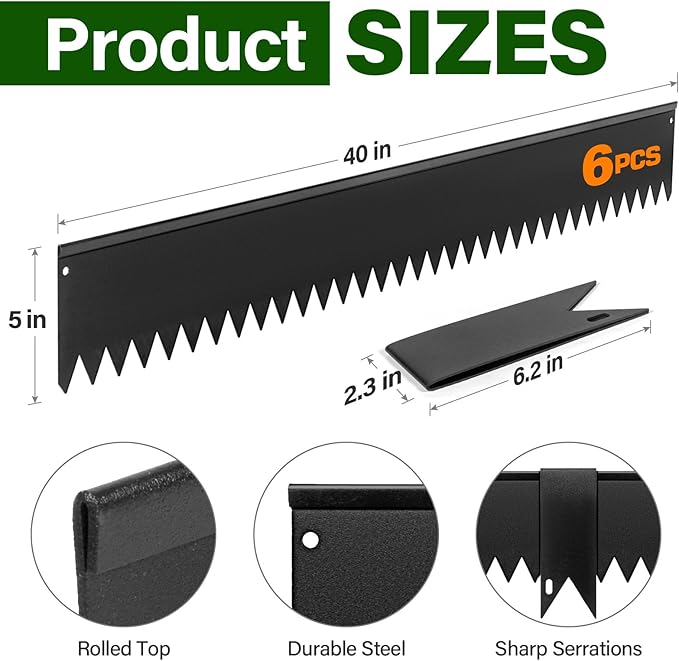 LAVEVE Landscape Edging Galvanized Steel Black, Hammer-in Metal Garden Edging Border with Clips, Suitable for Garden Fence, Paver Edging, Lawn and Yard