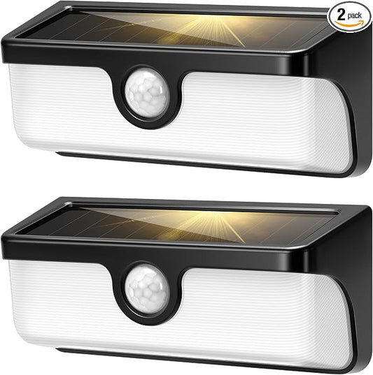 VIVOHOME Linkable Solar Lights Outdoor, 2500LM Motion Sensor Wall Lights with Diffuser for Extra Wide Lighting, IP65 Waterproof, Solar Powered for Fence Garden, Patio, Porch, Yard, 2 Pack