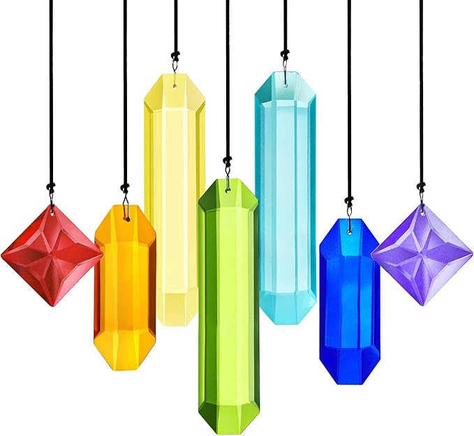 HDCRYSTALGIFTS 7pcs Crystal Prisms Suncatchers for Windows Hanging Rainbow Chakra Sun Catchers Indoor Windows Outdoor Home Garden Decor Glass Ornaments for Tree