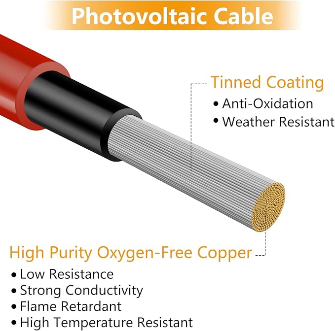 15FT Black + Red 10AWG(6mm²) Solar Panel Extension Cable Wire, Solar Adaptor Cable with Female and Male Connector - Set of 2