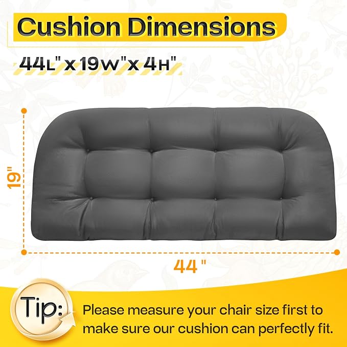 MAGIC ELEPHANT Outdoor Bench Cushion, Memory Foam Loveseat Cushion for Patio Furniture Wicker Chair, Settee Porch Swing Seat Cushion, 44 x 19 Inches (Grey)