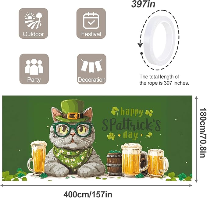 7 * 16FT Summer Garage Door Cover Decorations Sunset Palm Trees Garage Door Banner for Outdoor Indoor Summer Party Photography Backdrop (St. Patrick's Day, 6 * 13 ft)