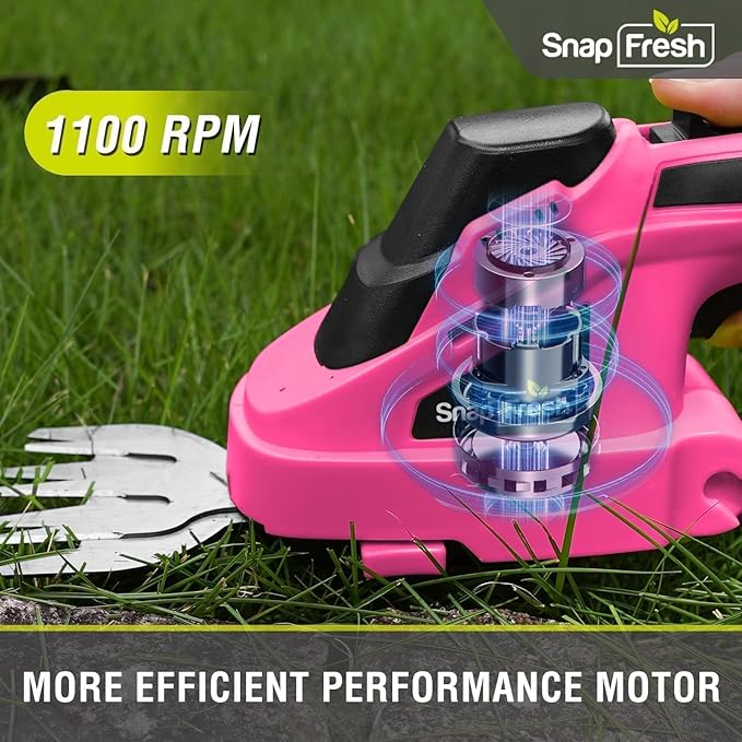 SnapFresh Cordless Hedge Trimmer & Grass Shears, 7.2V 2-in-1 Handheld Electric Bush Trimmer, Lightweight & Low-Noise, Rechargeable Lithium-Ion Battery with Type-C Cable Included (Pink)