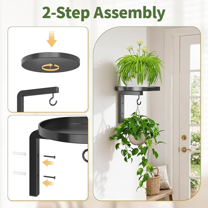 LASZOLA Plant Hangers Shelves Wall Mounted Indoor, Metal Window Plant Holders, 1PC Modern Floating Flower Display Stand with 1 Hook for Outdoor Kitchen Bathroom Decor, Black