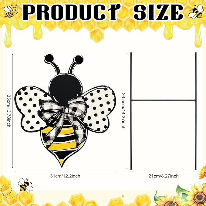 Weysat Summer Yard Sign Polka Dot Bee Metal Decoration Outdoor 13.7 Inch Summer Decoration for Home Outdoor Honey Bee Welcome Porch Decor with Stakes Waterproof for Garden Patio Lawn Party Walkway