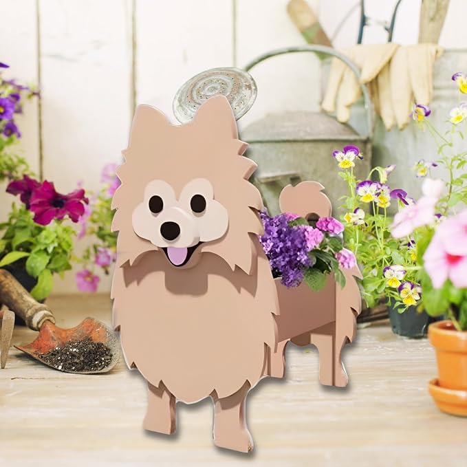 Brown Pomeranian Dog Planter, Cute Animal Shaped Plant Pot, Dog Flower Pot, Gifts for Women & Pet Lovers, Indoor Outdoor Garden Home Office Decor, 9.84 x 8.66 x 16 Inches