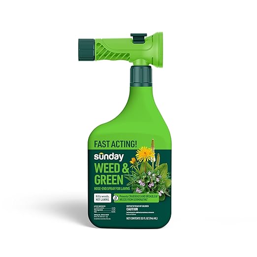 Sunday Weed & Green - Weed & Green for Lawns - Pre-Emergent & Post-Emergent Weed Killer Spray - Includes Hose-End Sprayer - for Crabgrass, Broadleaf Weeds & Lawn Diseases - Covers 1,250 sq ft - 32 oz