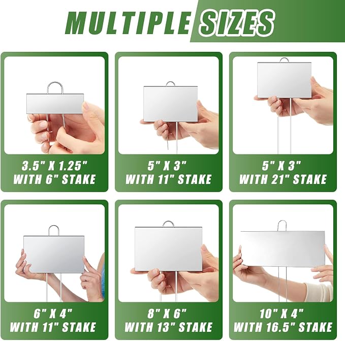 Landhoow 20 Pcs Large Garden Plant Markers Metal Plant Labels Sign 4'' x 6'' with 11'' Stake Weatherproof Waterproof Garden Sign for Outdoor Seedlings Herbs Vegetable Greenhouse, Silver