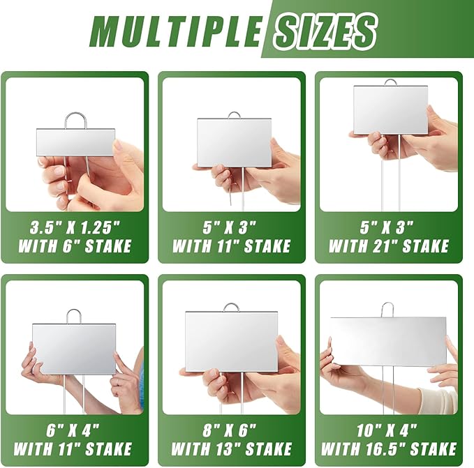 Landhoow 30 Pcs Large Garden Plant Markers Metal Plant Labels Sign 4'' x 6'' with 11'' Stake Weatherproof Waterproof Garden Sign for Outdoor Tree Seedlings Herbs Vegetable Greenhouse, Silver