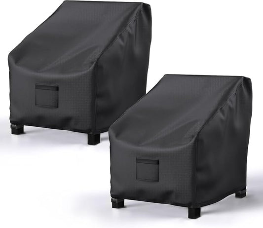 Patio Chair Covers for Outdoor Furniture Waterproof 2 Pack, Lawn Chair Covers 600D Heavy Duty Oxford Cloth, Large Covers for Lounge Lawn Deep Seat Black 40" W x 40" D x 36" H