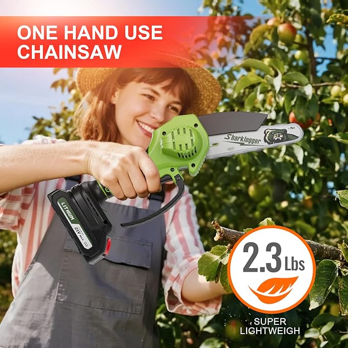 Mini Chainsaw, 6-inch Cordless Electric Small Chainsaws, Portable Handheld Chain Saw for Tree Pruning Shears Garden Maintenance, Best Fathers Day Gift for Men Dad Husband(Green-1 Battery)