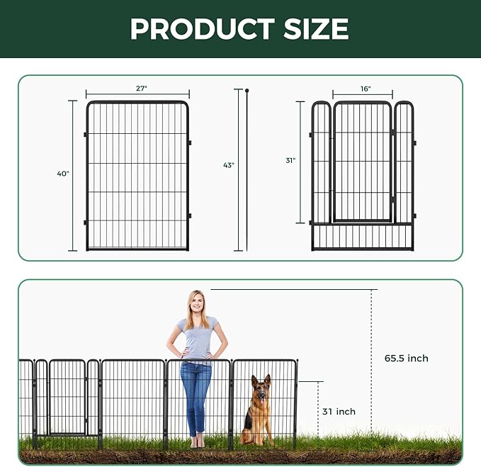 FXW Garden Fence Outdoor for the Yard – 40in(H) x 4.5ft(L) Heavy Duty Metal Animal Barrier for Dog, No Dig Decorative Dog Fence, 2 Panels, Black