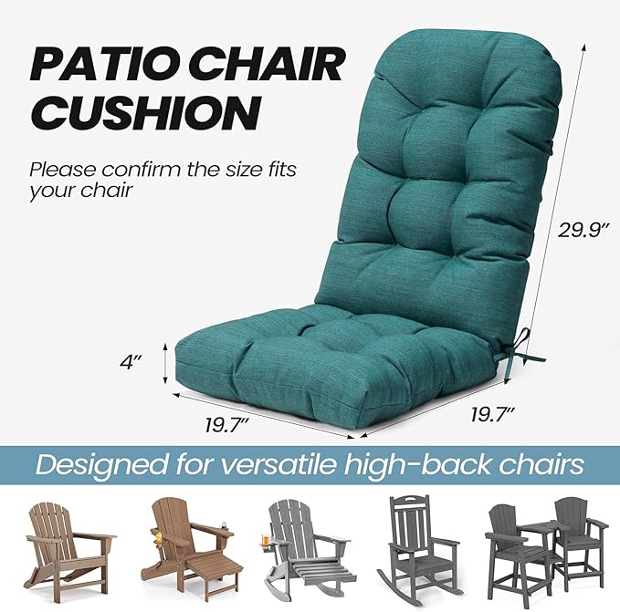 Crestlive 50x20x4 Inch Adirondack Chair Cushion Outdoor Rocking Chair Cushions Water & Fade Resistant High Back Patio Chair Cushions Set of 2 Thick Patio Replacement Cushion, Malachite