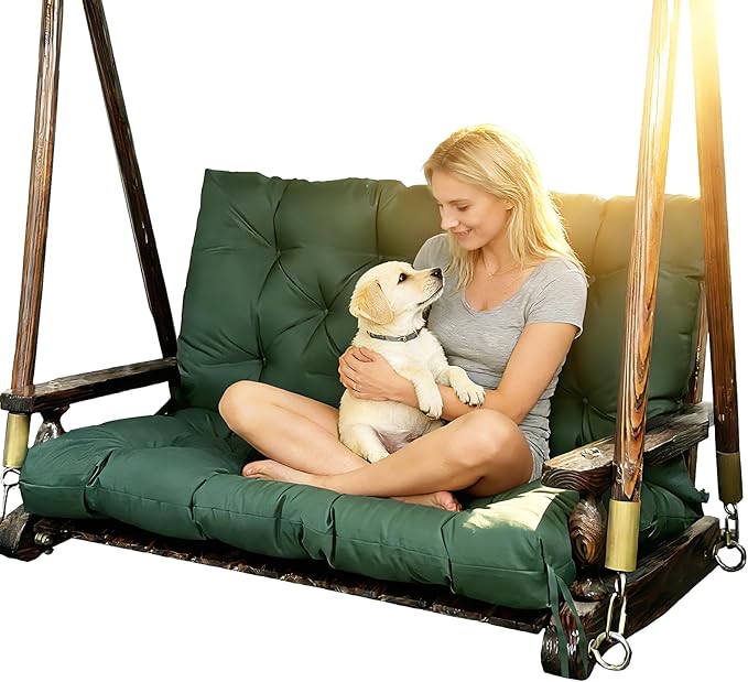 Porch Replacement Swing Cushions for Outdoor: 2-3 Seater Garden Waterproof Patio Bench Cushion with Ties - 4" Thick Swing Chair Cushion for Backyard Furniture Loveseat
