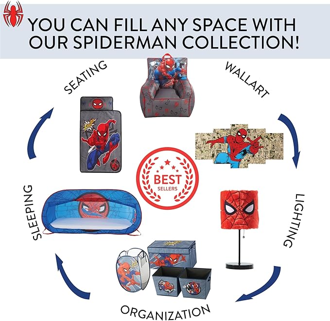 Marvel Spiderman Kids Beach Chair with Umbrella,Portable Folding Outdoor Chair with Shade,Lightweight & Durable for Ages 3+